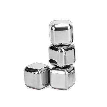 Imagem de YOFAN Cubos de gelo reutilizáveis de aço inoxidável, pedras para resfriamento de suco, pedras de uísque com caixa (4 peças)