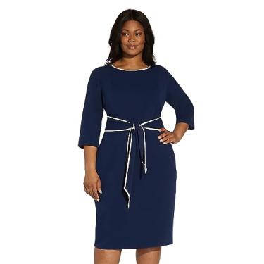 Imagem de Adrianna Papell Vestido feminino com estampa de crepe, Cetim azul-marinho/marfim, 25 Plus Size