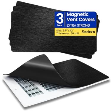 Imagem de Seatern Tampas de ventilação magnéticas, ímãs extra fortes, preto 14 cm x 30 cm (pacote com 3) Ultra Grosso 60 mil, vedação completa, capas de ventilação de ar para piso doméstico, teto, registros de
