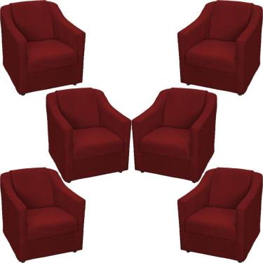 Imagem de Kit 6 Poltronas Mila Pé De Plástico Cromado - Bordô Suede