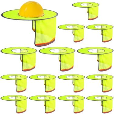 Imagem de LIUBUJINGYING Pacote com 15 capacetes de proteção solar protetor solar de aba completa de malha de pescoço protetor de para-sol de alta visibilidade viseira de aba completa com faixa refletiva para