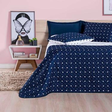 Imagem de Kit Cobre Leito Celine Casal Queen Dupla Face Micropercal 200 Fios 03 Peças - Azul Marinho