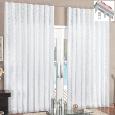 Imagem de Cortina Rendada Com Forro Voal 4 Metros Para Trilho Suisso - Branca