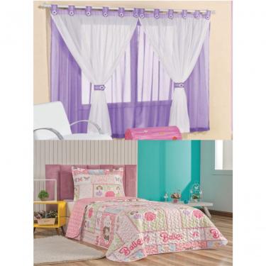 Imagem de Cortina Juvenil Quarto Menina E Colcha Matelada Sara - Lilás