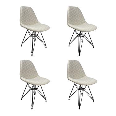 Imagem de Kit 4 Cadeiras Jantar Estofadas Nude Eiffel Eames Base Ferro Preto - Cor: Marrom
