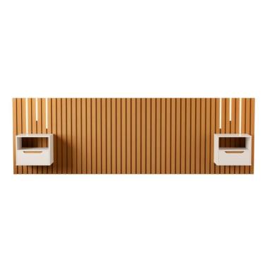 Imagem de Cabeceira Para Cama Box Frida King MDP MDF Com Mesas De Cabeceira LED Nature Pérola Bec...