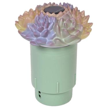 Imagem de GAME 12043-Bb, Suculenta Com Iluminação Solar, Comporta Tabletes De 7,6 Cm. Dispensador Cloro Para Piscina, Sensor Led, Cesta Expansível, Fluxo Ajustável, Verde