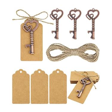 Imagem de YETOOME 25 Abridores De Garrafas Vintage Com Chave Esqueleto, Presentes Para Convidados, Abridor Etiqueta Acompanhante E Barbante, Lembrancinhas Casamento, Decoração Rústica (Cobre Vermelho)