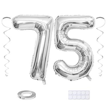 Imagem de Maigendoo Balão Jumbo Com 75 Números, 40" Balões Grandes Dígitos, Enorme Folha De Hélio, Mylar Decoração Em Espiral Para Festa Anos, Formatura, Comemoração, Aniversário, Evento, Prata