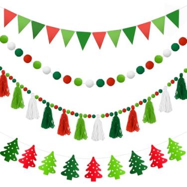 Imagem de Heeshin Peças De Guirlandas Borlas Natal, Decoração Guirlanda Com Bolas Pompom 9,8 Pés, Faixa Flâmula Tecido Feltro Colorido, Porta Parede Estilo Boho Pastel Para Festa Ornamento Sala Aula E Casa