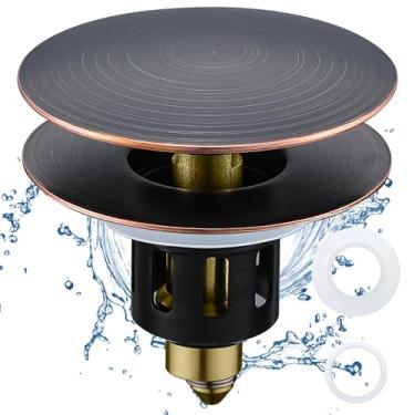 Imagem de TIORIY Tampa Universal Para Pia De Banheiro Tioriy, Furos Drenagem 1,1 A 1,5 Pol., Filtro Pop-Up Com Cesto Antientupimento, Coletor Cabelo (Bronze Polido Óleo)