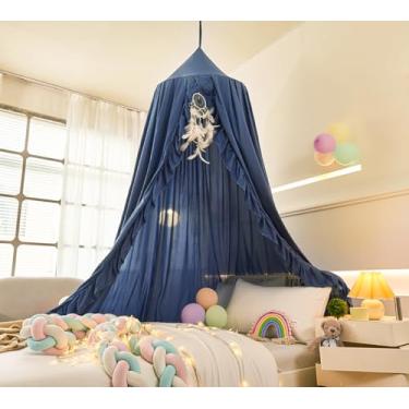 Imagem de Mengersi Cama Com Dossel Para Meninas, Cortinas Babados Quarto De Tenda Princesa Suspensa, Decoração Canto Leitura (Azul)