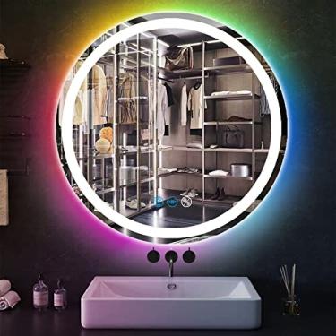 Imagem de ARUMMA Espelho Redondo De Banheiro Com Led 20" Para Parede, Luzes Frontais (3 Cores) E Retroiluminação Rgb, Antiembaçante, Iluminação Inteligente, Penteadeira Circular Arco-Íris