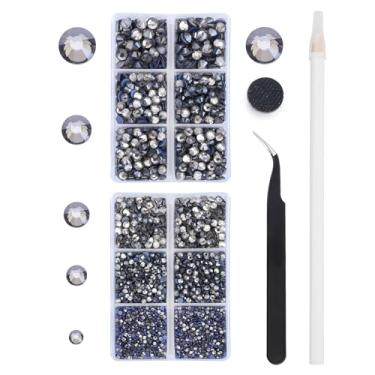 Imagem de MEIBITE 6796 Peças De Strass Com Fixação A Quente Em Diamante Cinza, Pedras Cristal, Vidro Para Roupas Tecido, Camisas, Costas Planas Brilhantes, Redondas Pinça E Caneta Depilação (Conjunto Ss6 Ss30
