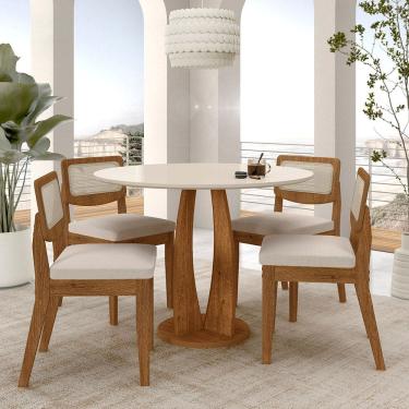 Imagem de Mesa Redonda Camogli 4 Cadeiras Sextavadas Freijó/off/bouclé Off - M.a