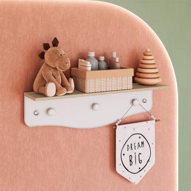 Imagem de Prateleira Infantil com Cabideiro Encanto Branca e Carvalho