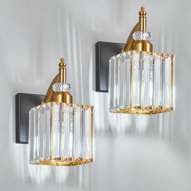 Imagem de BBLLWJ Conjunto De Duas Arandelas De Parede Modernas, Luminária De Parede Interna Em Ouro Preto, Luminária De Parede De Cristal, Luminária De Parede Para Sala, Iluminação De Parede, Luminárias De Ba