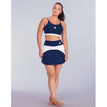 Imagem de Conjunto Esportivo Feminino De Beach Tennis Bicolor Top Alças Duplas C