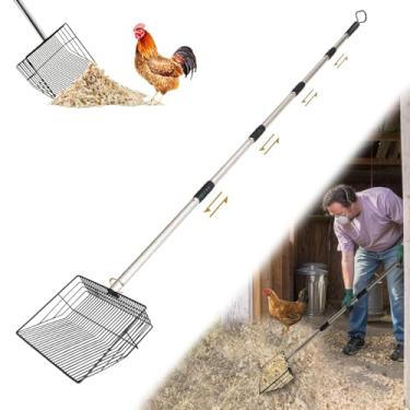 Imagem de Colher de cocô de galinha multiuso grande de 25,4 cm, pá de cocô para acessórios de galinheiro, design antiferrugem de metal revestido, alça ajustável de aço inoxidável de 55 a 170 cm, ferramenta de