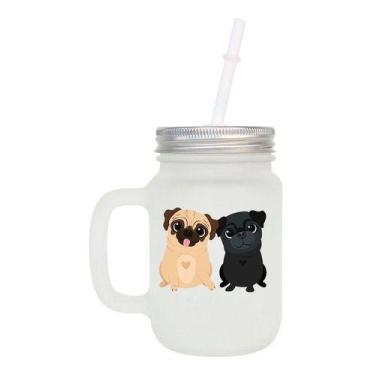 Imagem de Caneca Com Canudo Pug Mason Jar Cachorrinho - criattivis