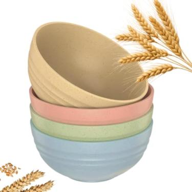 Imagem de Tigela Pote Vasilha Bowl Cumbuca Palha de Trigo 4 Peças Conjunto Resistente Recipientes Sustentáveis Sobremesas Utensílios Tigela para Frutas Snacks Plastico Ecológico (Colorido)