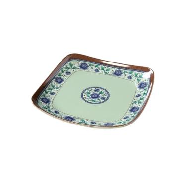Imagem de Prato redondo retrô doméstico delicado anti-queda de porcelana azul e branca - prato quadrado elevado de 24 cm