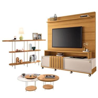Imagem de Estante Home Theater Bold Off White Cinamomo E Aparador Infinity E Kit Mesa De Centro Sky Cinamomo - Hb Móveis