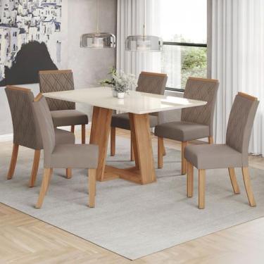Imagem de Mesa de Jantar 6 Lugares Sales com Vidro Nature/Off White/Bege - Pnr M