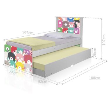 Imagem de Bicama Juvenil Com Cabeceira Adesivada Ursinhos Coloridos