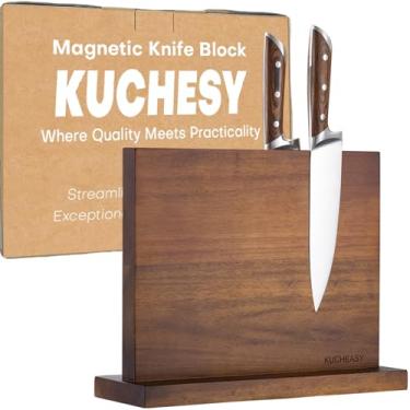 Imagem de Suporte magnético para facas – KUCHEASY bloco de facas magnético de dupla face sem facas – Suporte universal de madeira ímãs fortes aprimorados – Rack de exibição de facas para balcão de cozinha,