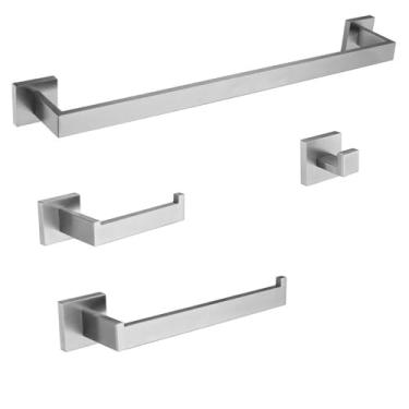 Imagem de Conjunto de banheiro em aço inoxidável dourado - Ganchos para toalhas e porta-papel, acessórios de cozinha | 3 peças de acessórios pretos, aço inoxidável