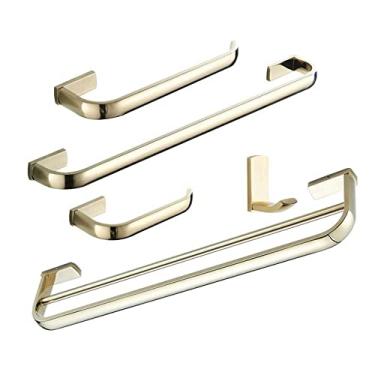 Imagem de Ferragens para banheiro em latão dourado - Toalheiros simples/duplos com suporte para papel | Kit de montagem em parede, combinação