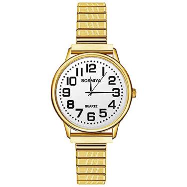 Imagem de JewelryWe Relógio analógico feminino Easy Reader banhado a ouro prata pulseira elástica relógio de pulso, Dourado, 6.29 in - 7.87in