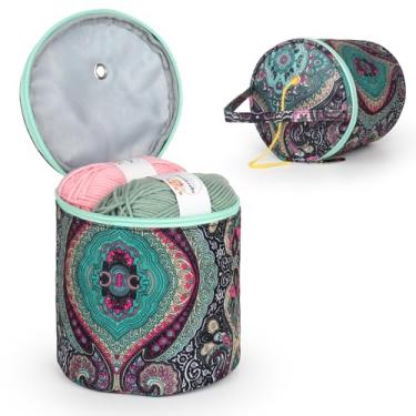 Imagem de Katech Bolsa portátil de armazenamento de fios, tamanho pequeno para organizar mini projetos organizadores para fios, saco de fios com zíper com furos para fio de crochê, agulha de tricô curta em viagem (planta verde)