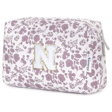 Imagem de Narwey Bolsa de maquiagem inicial personalizada, presentes de Páscoa para adolescentes, meninas, crianças, mulheres, monograma, bolsa cosmética moderna, 6, 8, 10, 11, 12, 13, 14, 16, 18 anos de idade