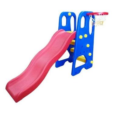 Imagem de Escorregador Infantil 4 Degraus Plástico Playground Cesta Basquete Bol