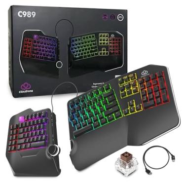 Imagem de Teclado mecânico ergonômico Cloud Nine C989M – Interruptores marrons Cherry MX – Retroiluminação LED RGB com USB – Tabuleiro Ergo Split com Macro para PC, Full-Size Keyboard