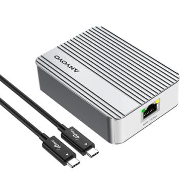 Imagem de ANYOYO Adaptador Ethernet Thunderbolt 4 10G, porta RJ45 suporta 10/5/2,5/1Gbps e 100Mbps Base-T para adaptador de rede de alta velocidade para roteador NAS LAN compatível com Windows/Linux/Mac (prata)