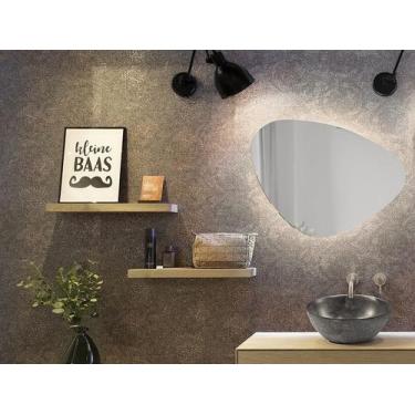 Imagem de Espelho orgânico decorativo iluminado com led quente 45x80cm - Woodgla
