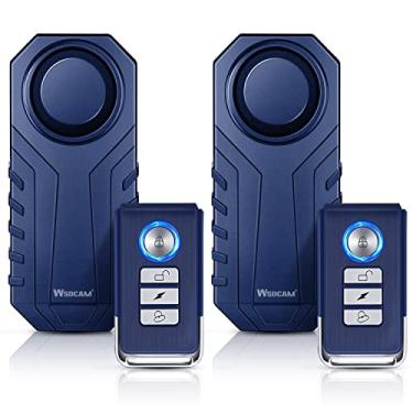 Imagem de Wsdcam Alarme de bicicleta com controle remoto, 2 unidades, 113 dB sem fio antifurto vibração motocicleta alarme alarme segurança veículo sistema de alarme (azul)