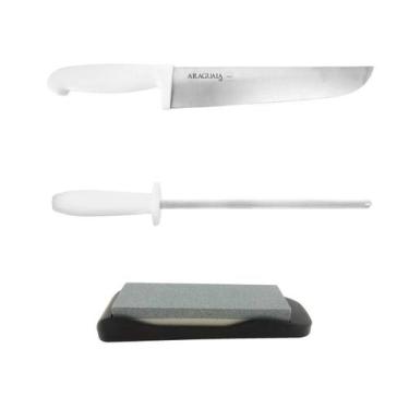 Imagem de Kit completo Faca do chef pedra de amolar e chaira p/ afiar - yazi