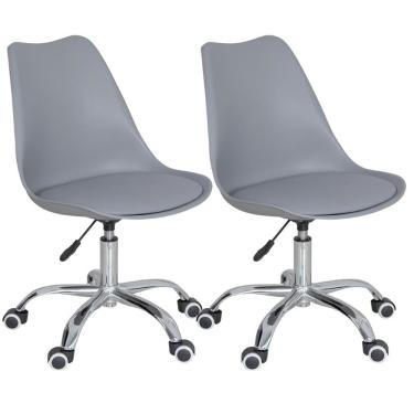 Imagem de Kit 2 cadeiras com rodízios Tulipa Office Escritório Cinza claro
