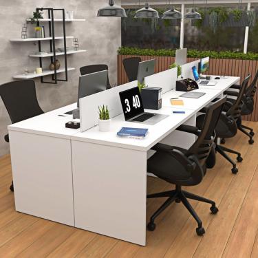 Imagem de Estação De Trabalho Mesa Plataforma Escritório 1200x600 6 Lugares Branco