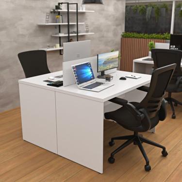 Imagem de Estação De Trabalho Mesa Plataforma Escritório 1200x600 2 Lugares Branco