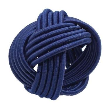 Imagem de KIT 04 Argola Porta Guardanapo Anel Trançado Azul Marinho Luxo Mesa Po