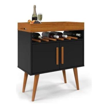 Imagem de Aparador Café Drink com Adega e Bandeja Ofertamo, Preto / Caramelo