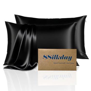 Imagem de Conjunto de 2 fronhas de seda de amoreira, tamanho Queen, ultramacias, macias, respiráveis, refrescantes para pessoas que dormem quentes, 2 fronhas de cetim de seda com zíper para cabelo e pele