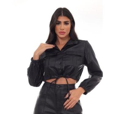 Imagem de JAQUETA MATERIAL SINTÉTICO CROPPED  FEMININA 90472 P PRETO UNICA-Feminino