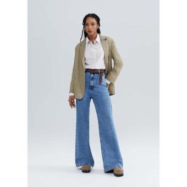 Imagem de Calça Jeans Feminina Pantalona Cintura Média - Azul 046-Feminino