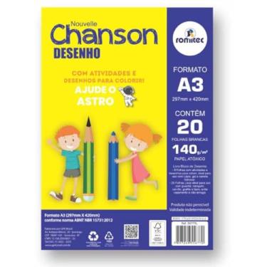 Imagem de Bloco de Desenho Chanson A3 com 20 Folhas 140 g/m², Papel offset, (30x42 cm), Branco, Romitec